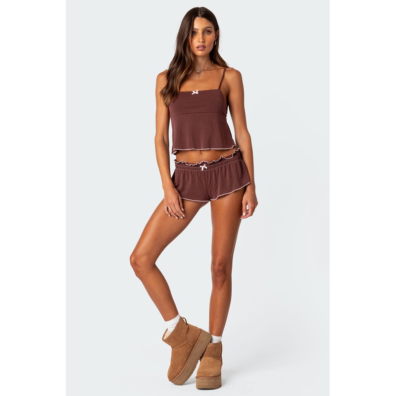 Alice Gathered Waist Shorts BROWN XS