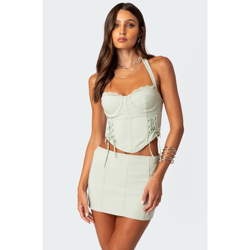 Audrina Side Lace Up Cupped Corset SAGE XS