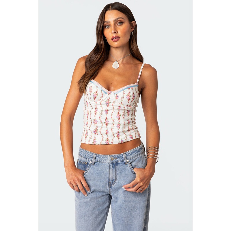 Indira Printed Cupped Lace Up Corset MIX XS