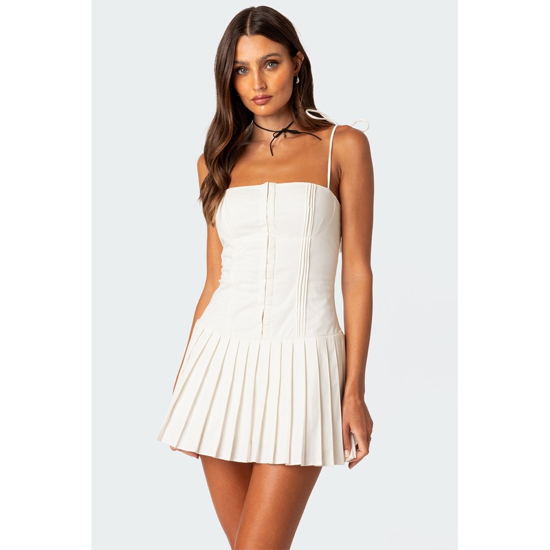 Perri Pleated Corset Mini Dress WHITE XS