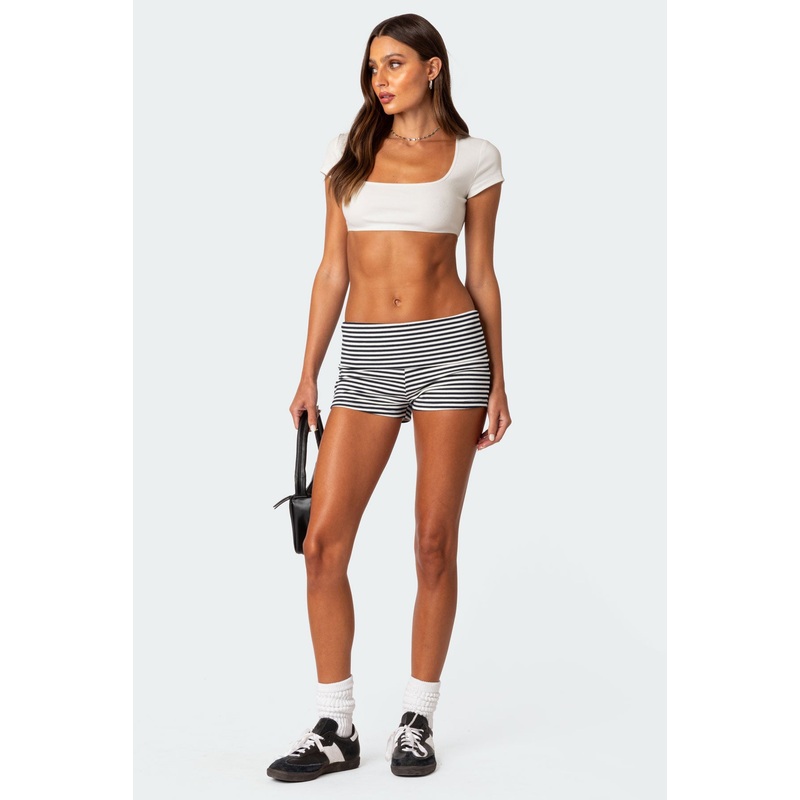 Striped Fold Over Shorts NAVY AND WHITE XS