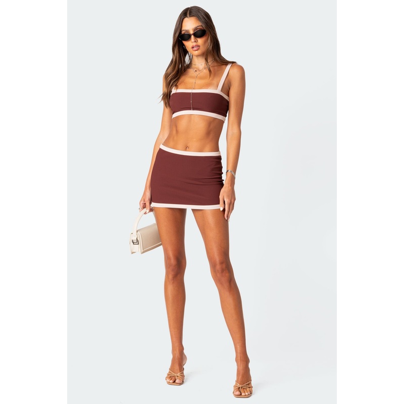 Sutton Contrast Ribbed Mini Skirt BURGUNDY XS