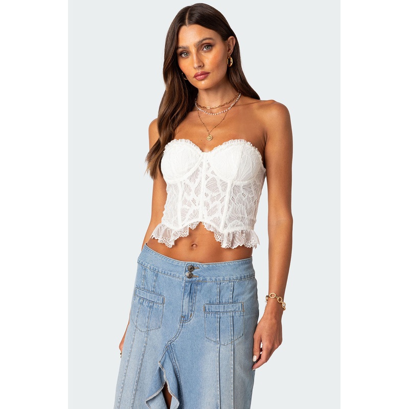 Tea Party Sheer Lace Corset WHITE XS