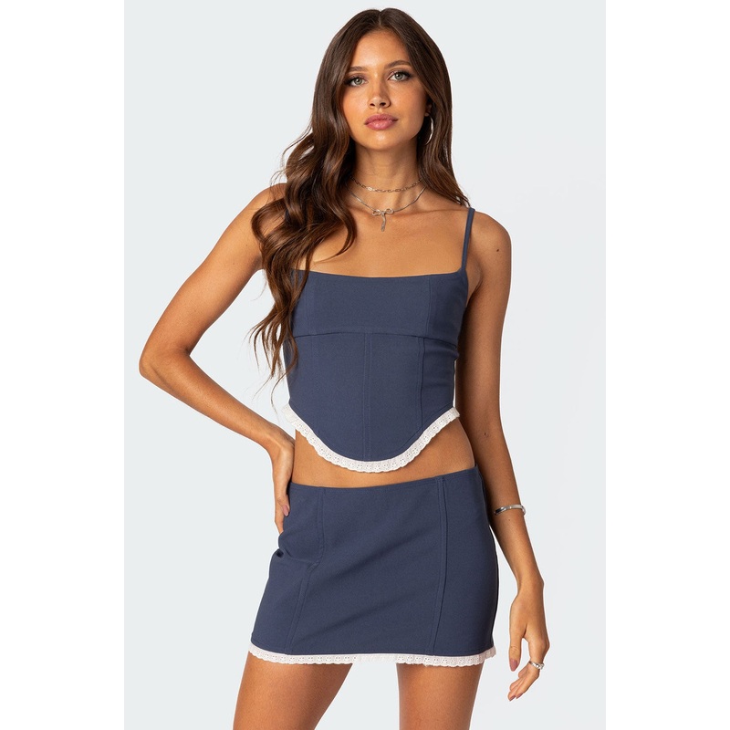 Thora Woven Lace Up Corset NAVY XS