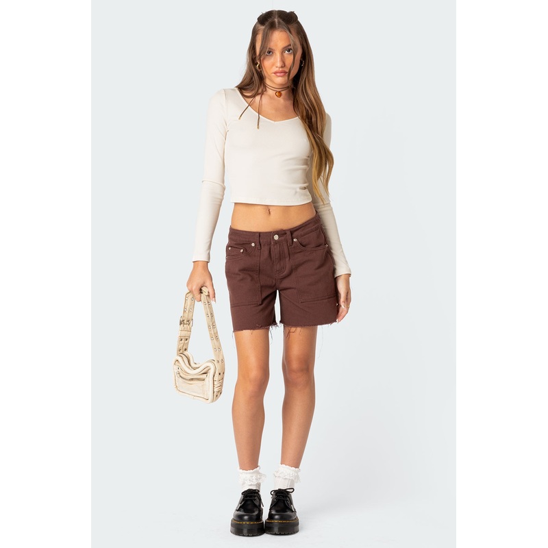 Boyfriend Denim Carpenter Shorts BROWN XS
