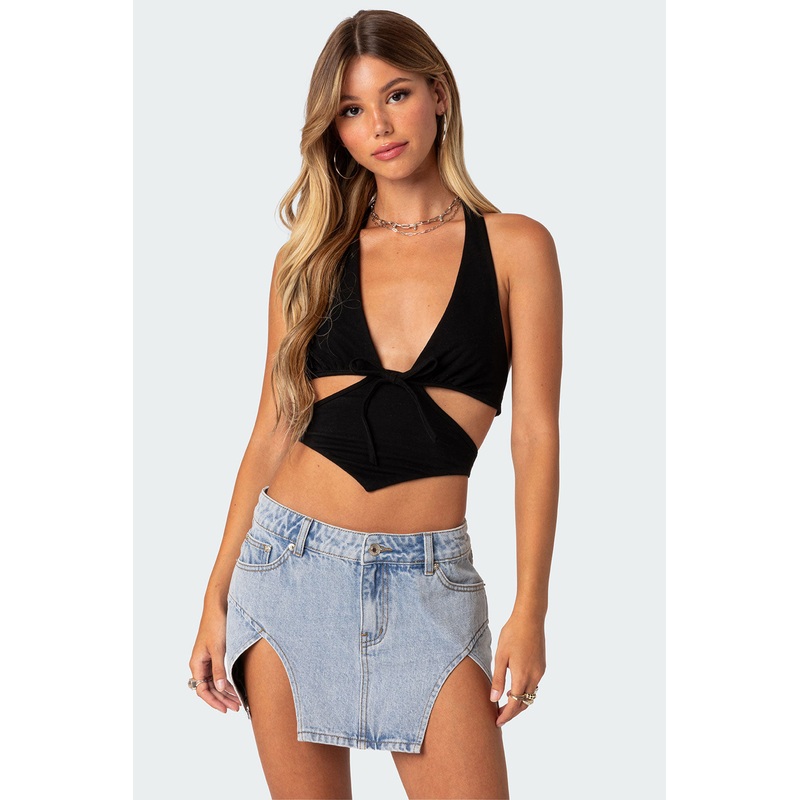 Cady Tie Front Cut Out Top BLACK XS