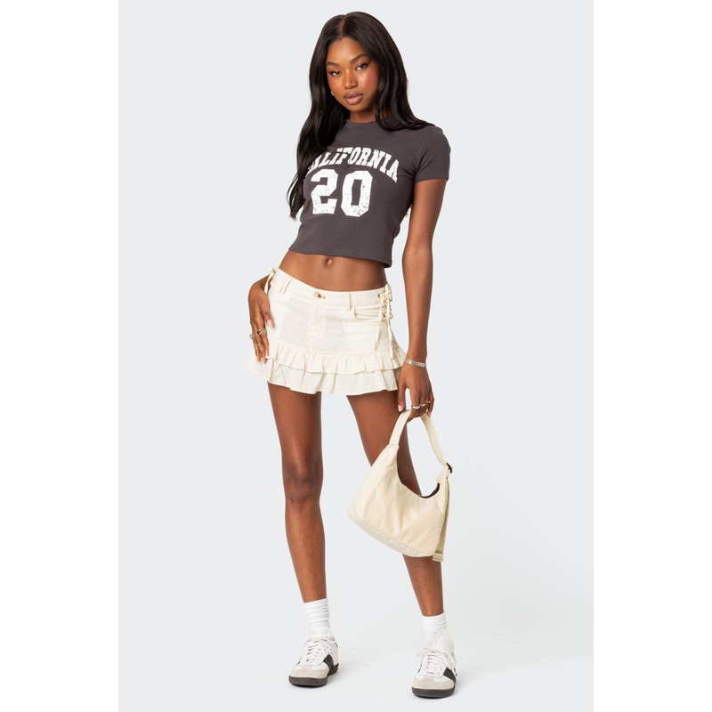 Dev Ruffle Linen Look Mini Skirt OFF WHITE XS
