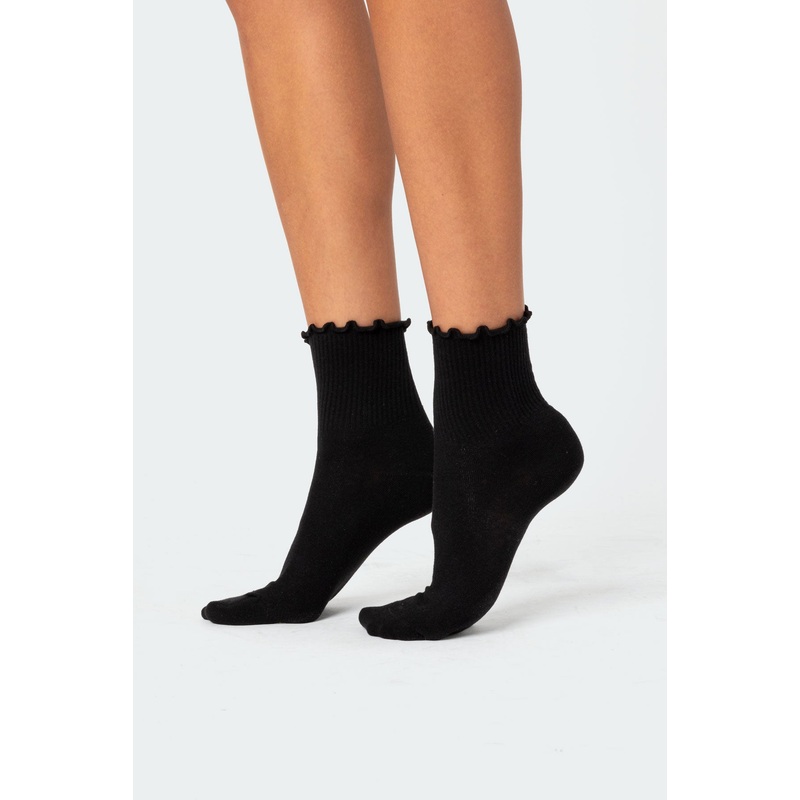 Frilled Hem Socks BLACK OS