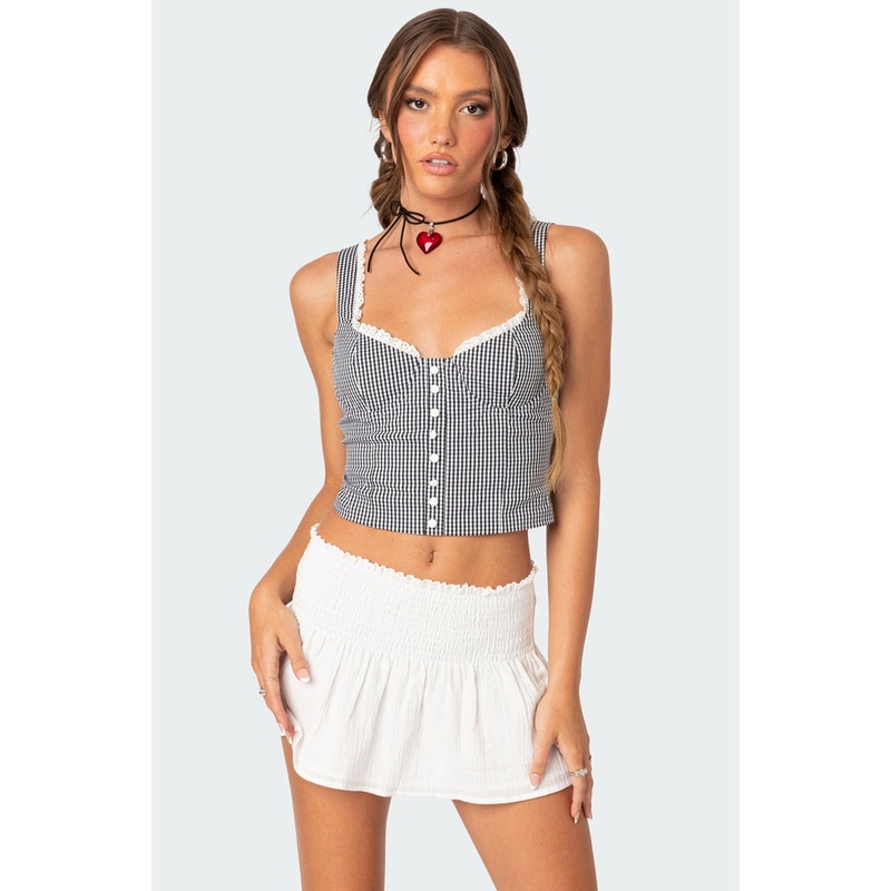 Gingham Lace Up Bustier Corset MIX XS