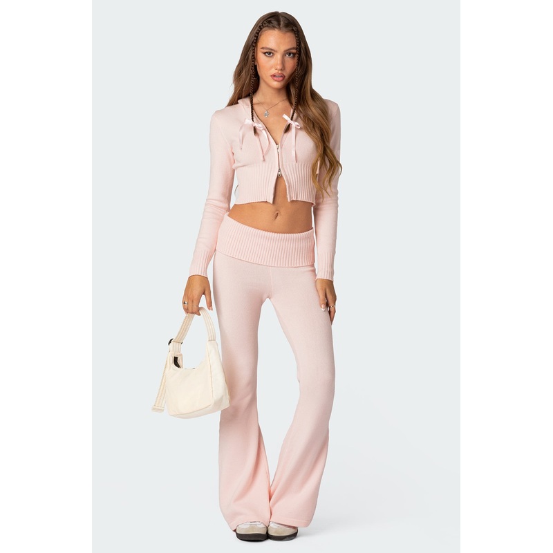 Desiree Knitted Low Rise Fold Over Pants LIGHT PINK XS