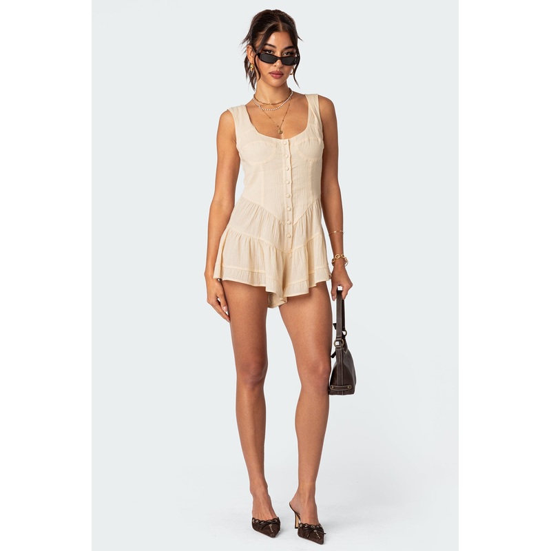 Veronica Textured Romper BEIGE XS