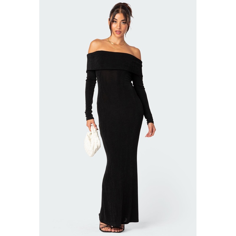 Susan Fold Over Maxi Dress BLACK XS