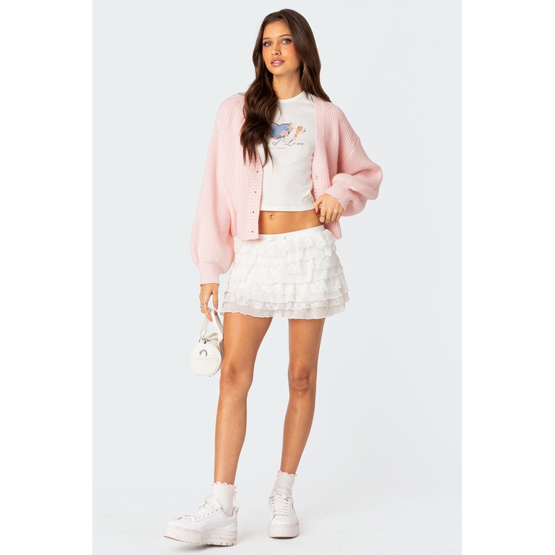 Adeena Layered Ruffle Mini Skirt CREAM XS