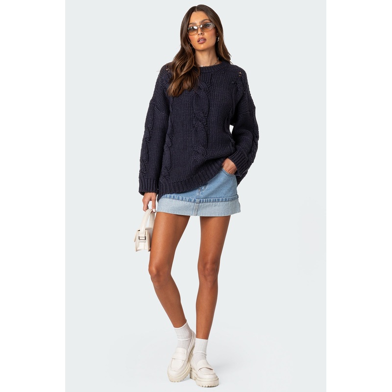 Alene Oversized Cable Knit Sweater NAVY XS