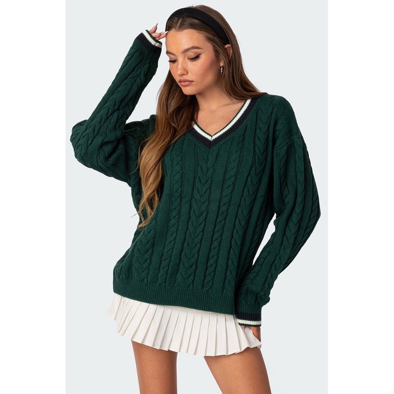 Amoret Cable Knit Sweater GREEN XS