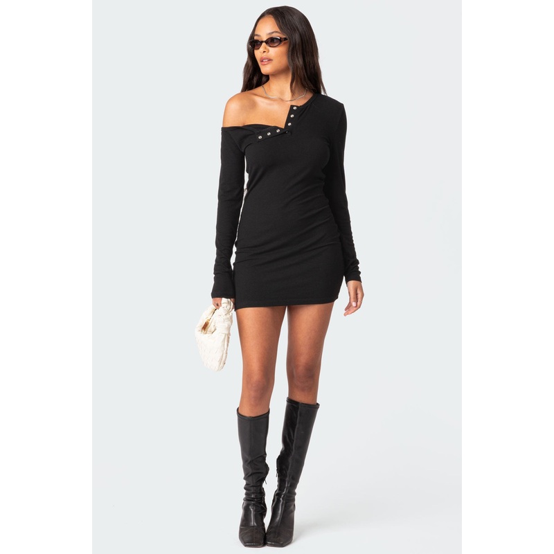 Soleste Ribbed Mini Dress BLACK XS