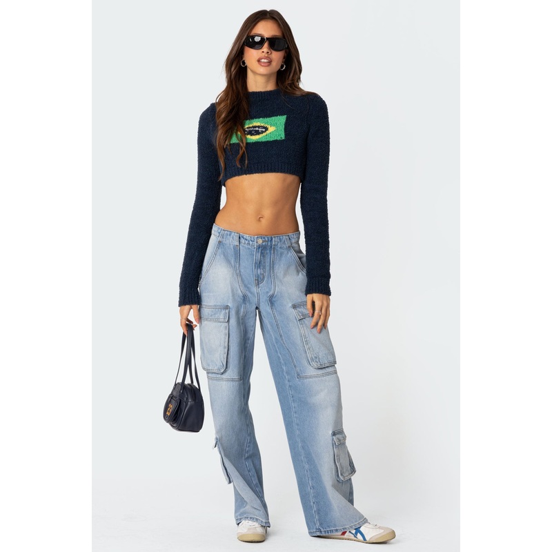 Tara Low Rise Denim Cargo Jeans BLUE WASHED XS