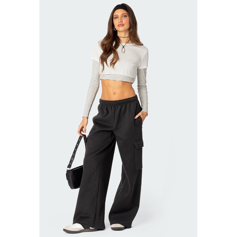 Wide Leg Cargo Sweatpants DARK GRAY XS