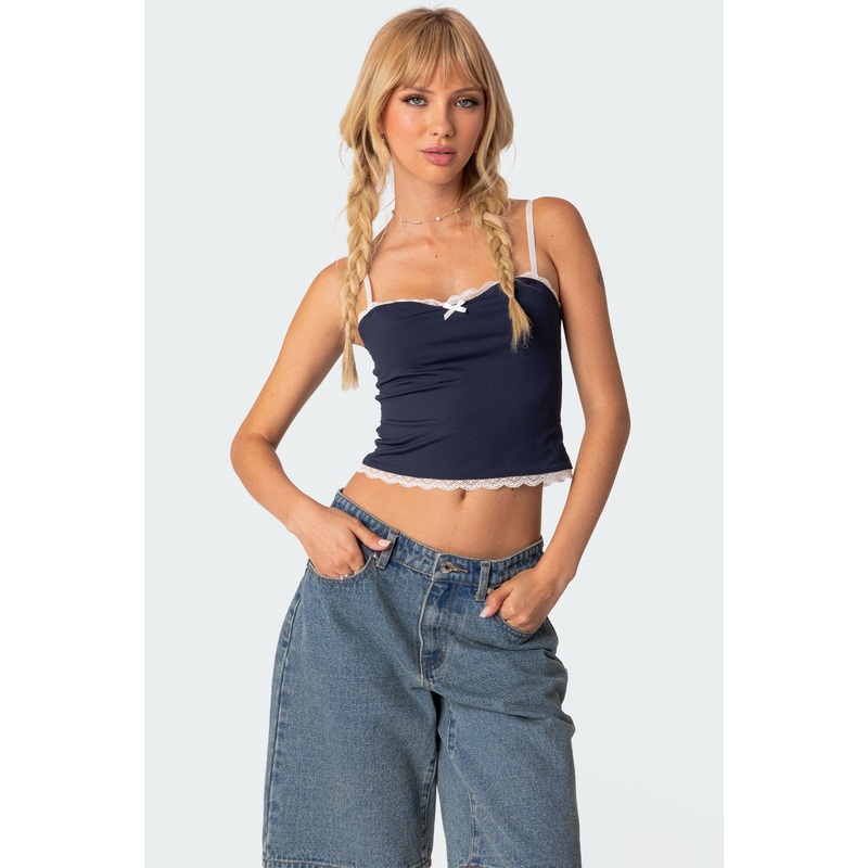 Alara Lace Trim Tank Top NAVY XS