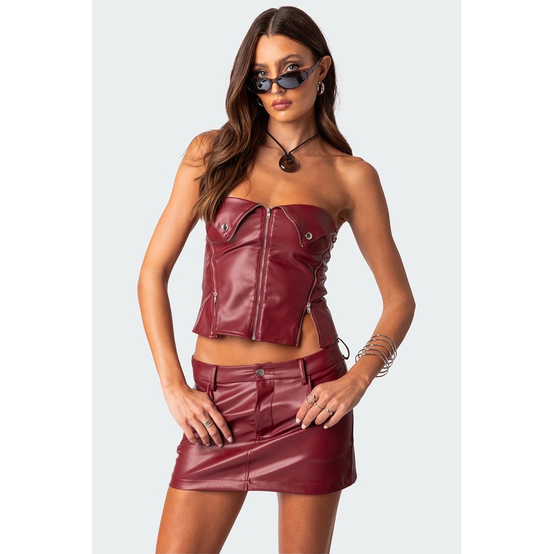 Sam Faux Leather Zip Corset BORDU XS