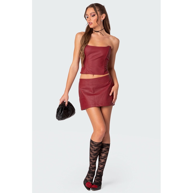 Aster Faux Leather Mini Skirt BURGUNDY XS