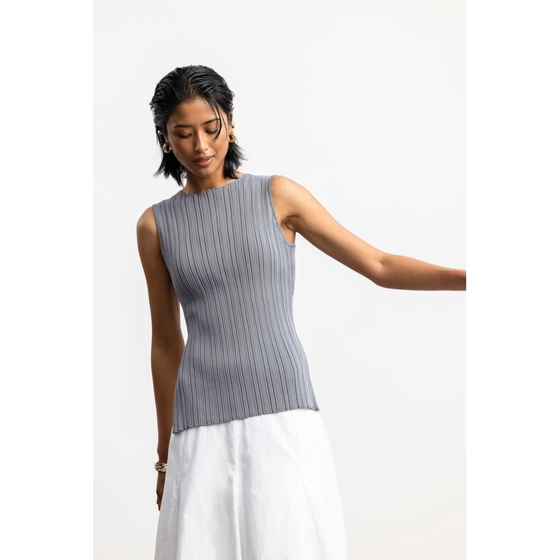 Salma Sleeveless Rib Knit _ 169649 _ Charcoal L CHARCOAL