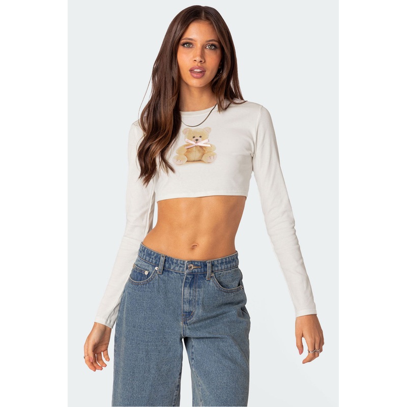 Ted Cropped Long Sleeve T Shirt WHITE XS