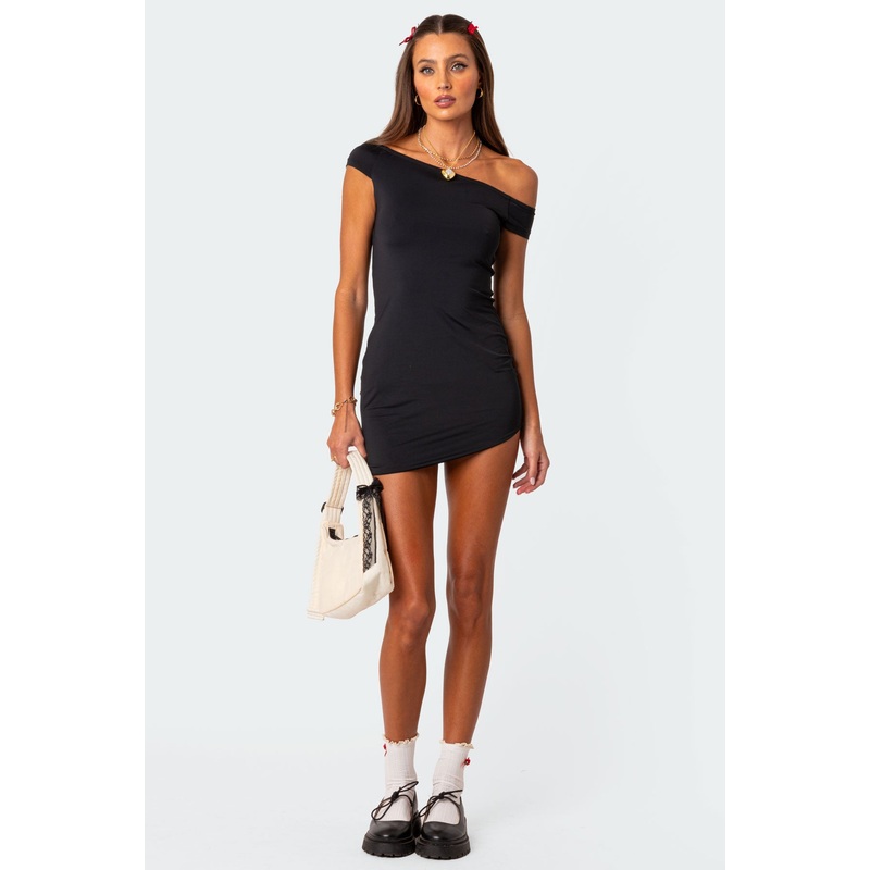 Sandy Asymmetric Mini Dress BLACK XS