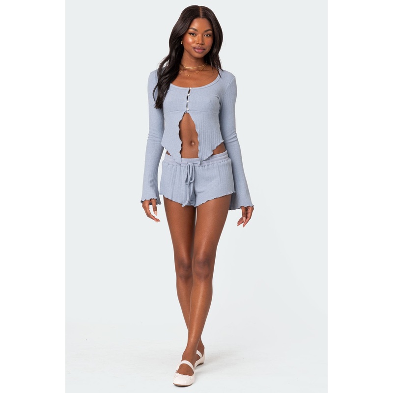 Stay Cozy Ribbed Shorts LIGHT BLUE XS