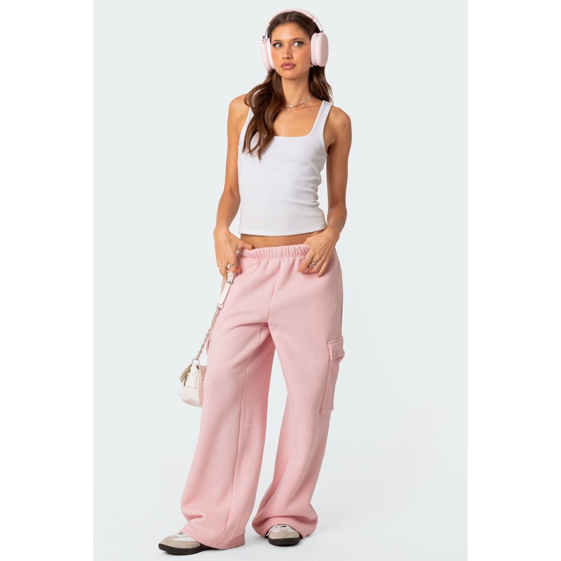 Wide Leg Cargo Sweatpants PINK XS