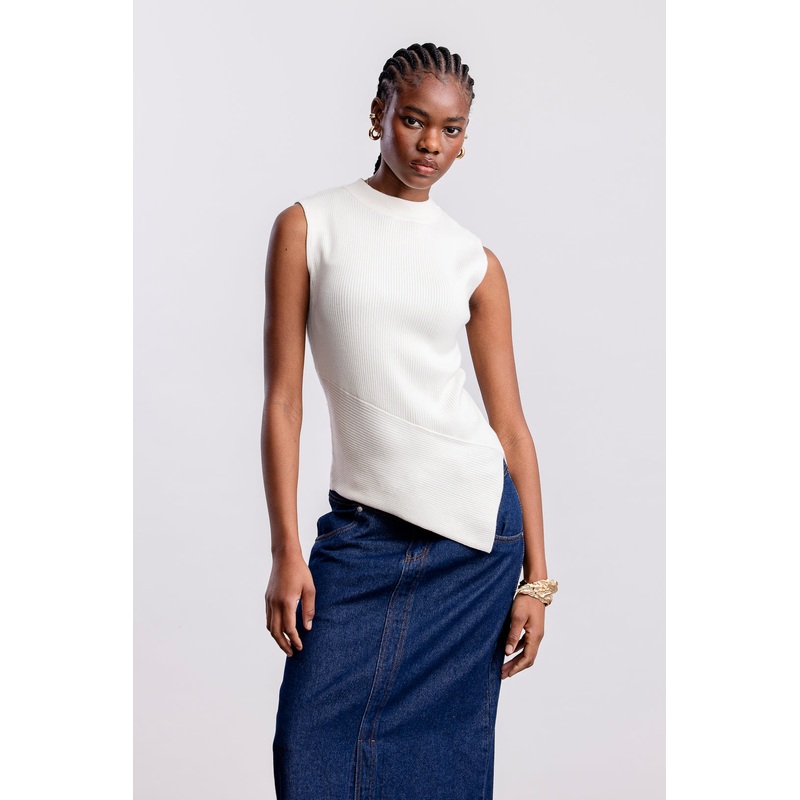 Ziphozihle Assymetric Rib Top _ 163078 _ Milk XS MILK
