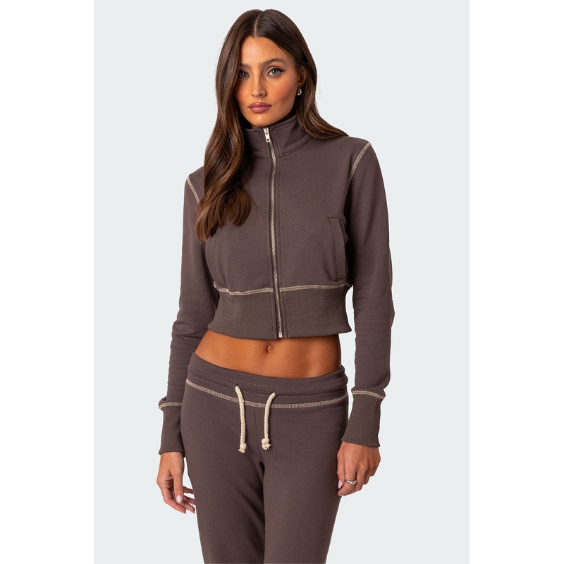 Alexia Zip Up Sweatshirt BROWN XS