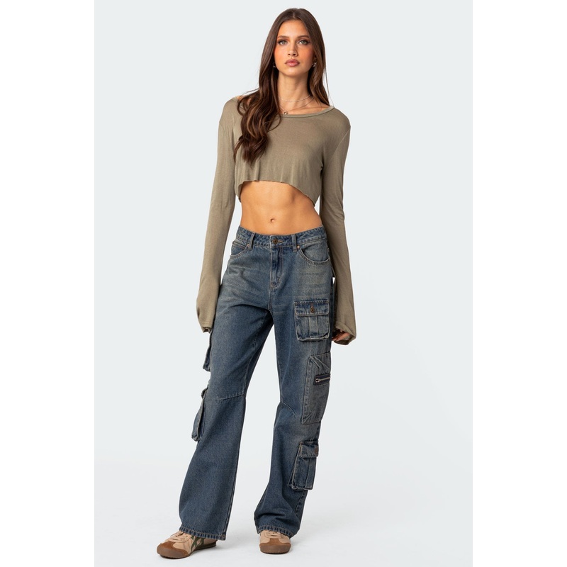 Baggy Boyfriend Cargo Jeans BLUE WASHED XS