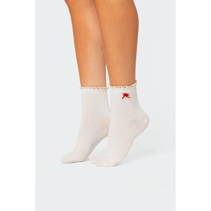 Holiday Ribbed Socks WHITE OS