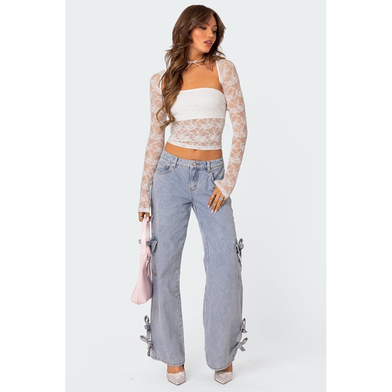 Bows 4 Days Low Rise Baggy Jeans LIGHT BLUE XS