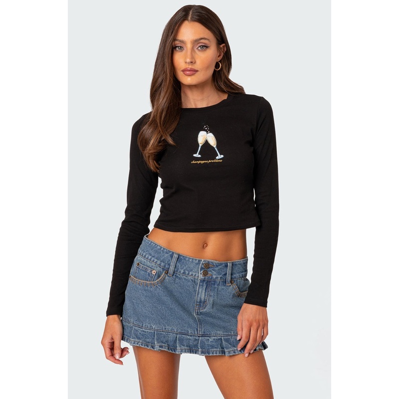 Champagne Problems Long Sleeve T Shirt BLACK XS