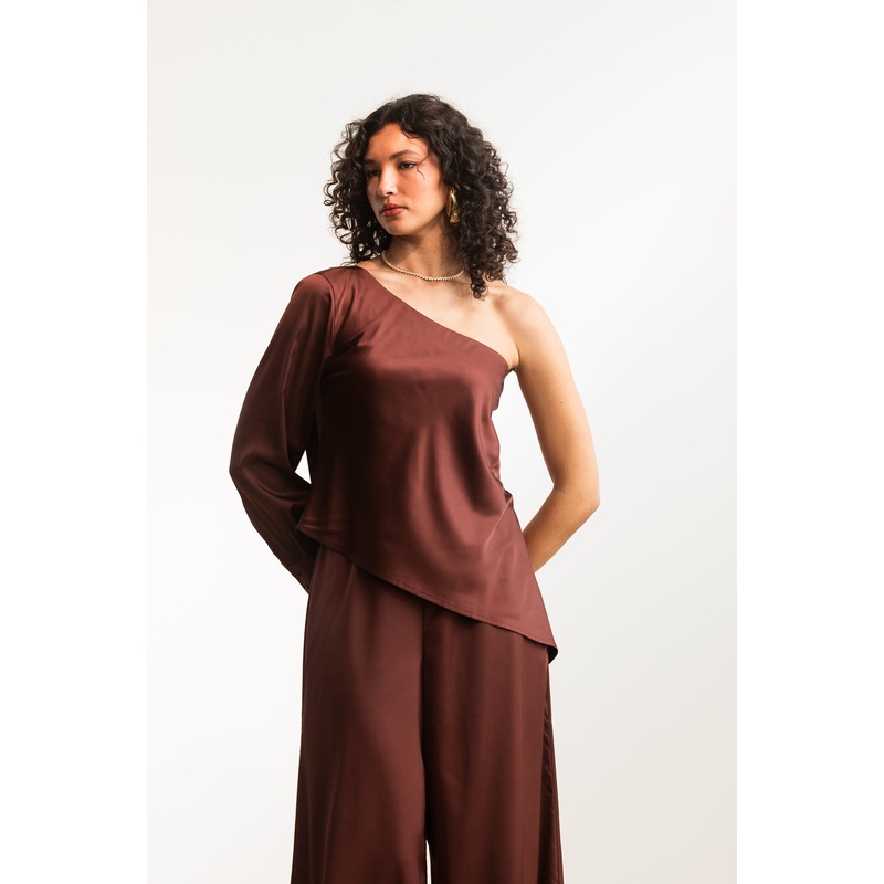 Zarie One Shoulder Blouse 6 CHOCOLATE