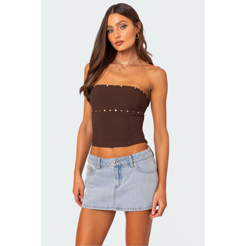 Darcy Studded Lace Up Corset BROWN XS