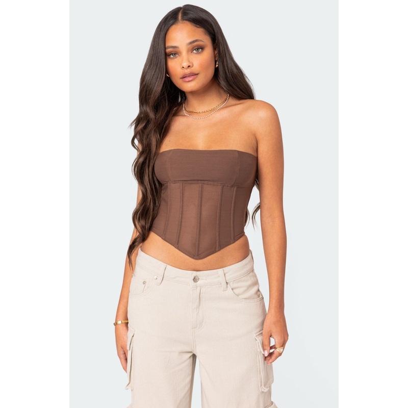 Evangeline Sheer Mesh Corset BROWN XS