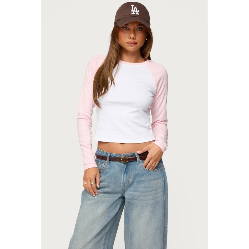 Raya Long Sleeve T Shirt PINK-AND-WHITE XS