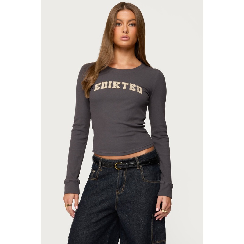 Essential Edikted Ribbed T Shirt DARK-GRAY XS