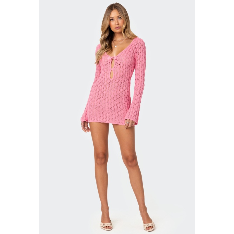 Brie Cut Out Crochet Mini Dress PINK XS