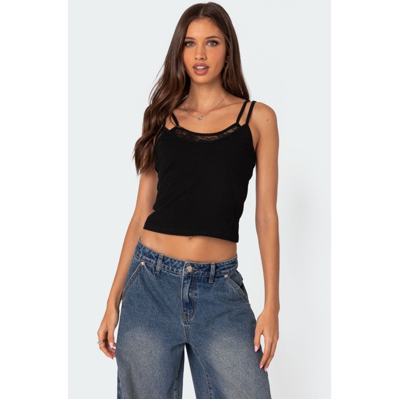 Carnation Lacey Layered Tank Top BLACK XS