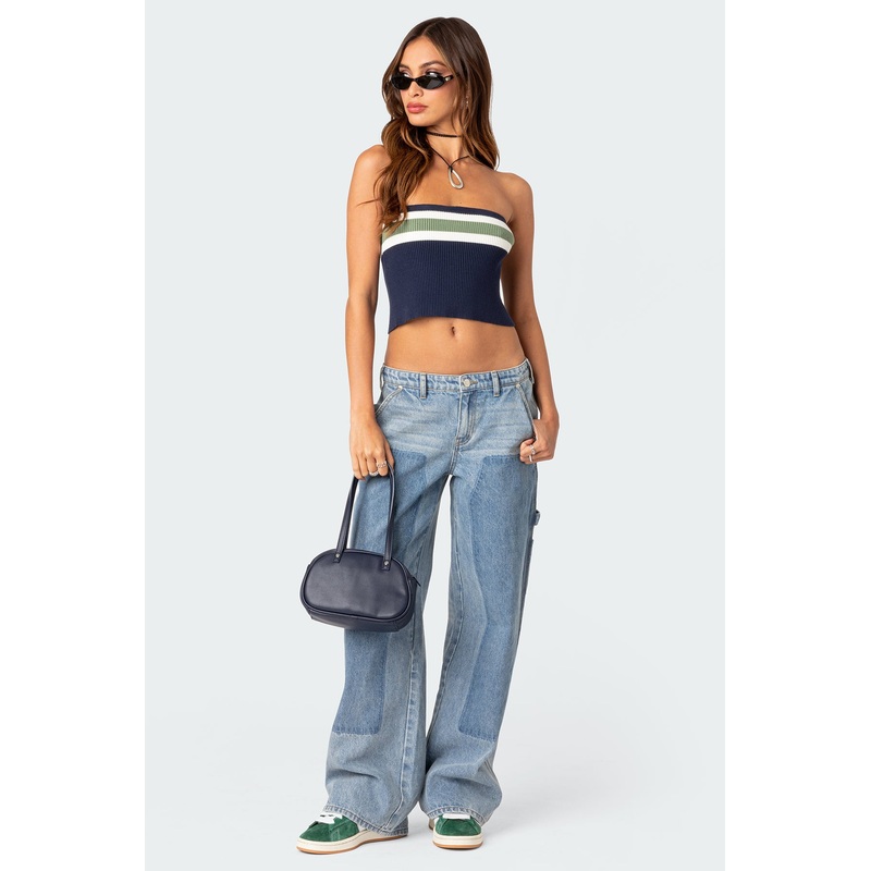 Faded Wash Low Rise Carpenter Jeans LIGHT BLUE XS