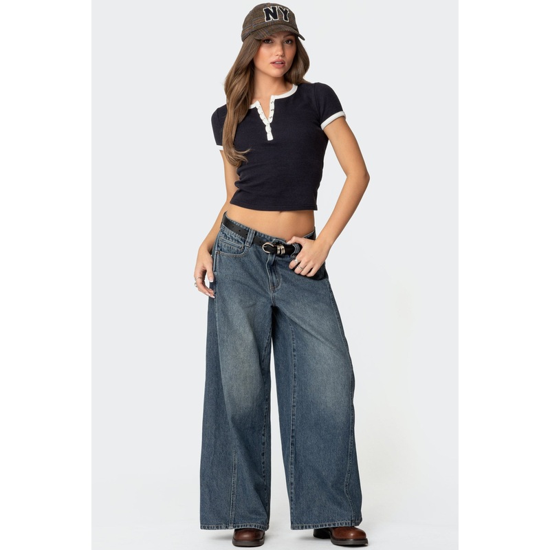 Hilla Side Split Baggy Jeans BLUE XS