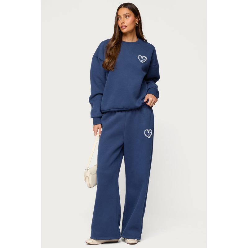 Love Edikted Wide Leg Sweatpants NAVY XS