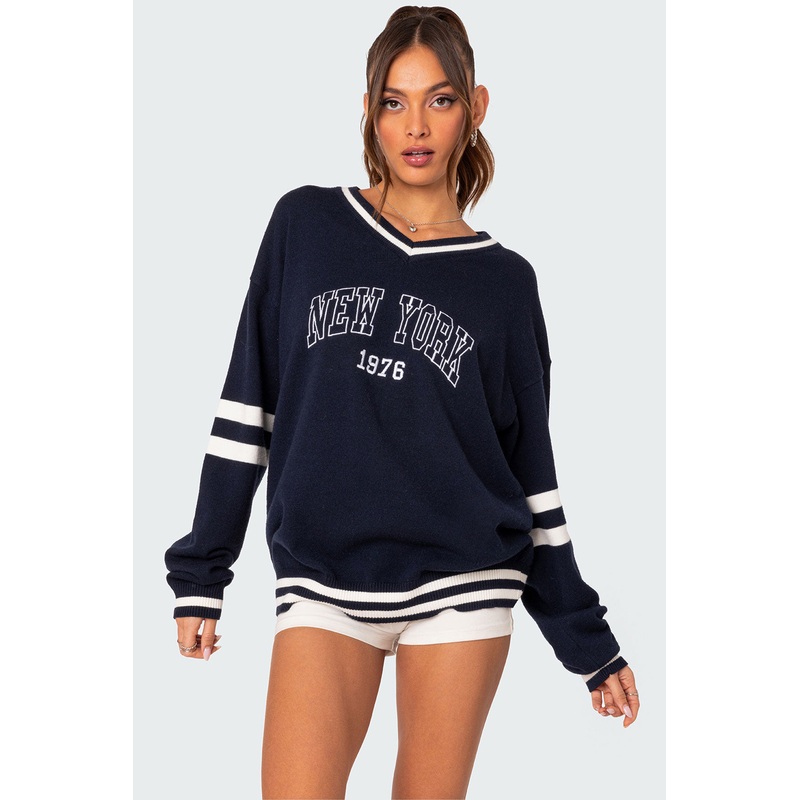 90S In New York Oversized Sweater NAVY XS