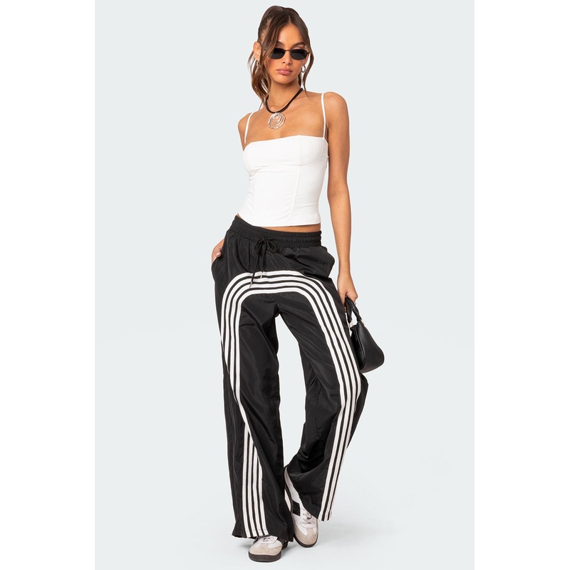 Wilda Striped Nylon Track Pants BLACK AND WHITE XS