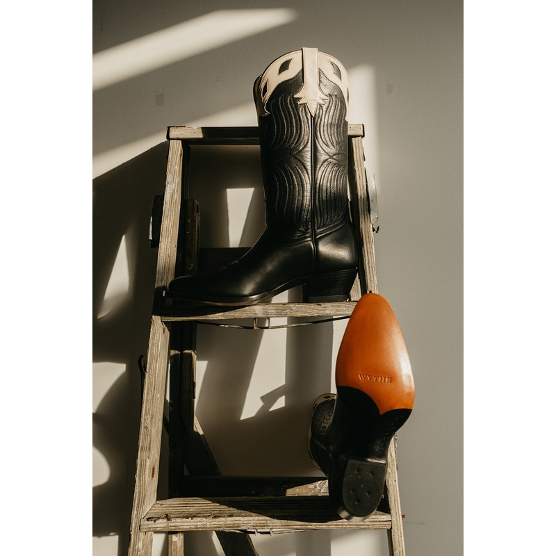 Black and Bone Calfskin Western Boots 7