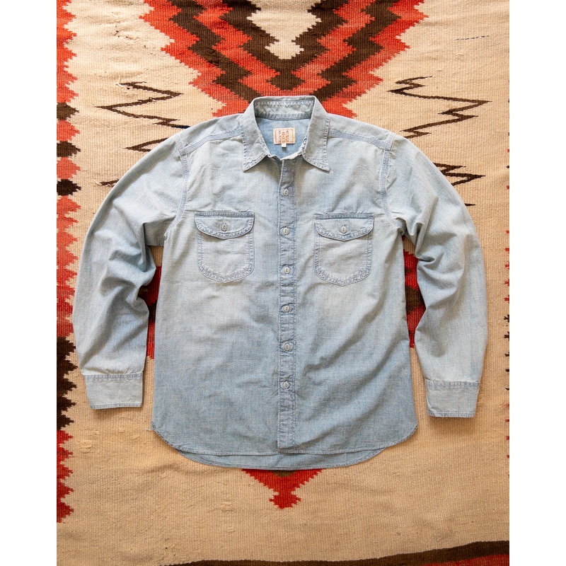 Chambray Workshirt – Distressed and Sunfaded Indigo XS